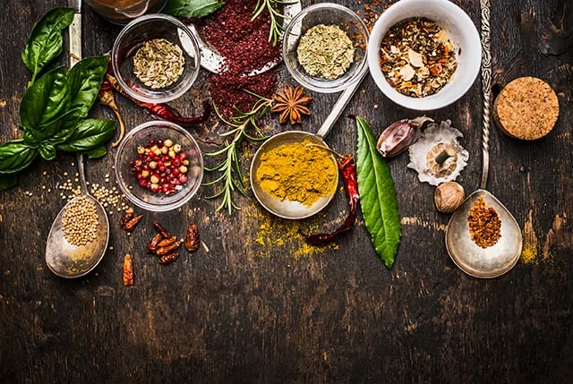 Dried herbs and botanical ingredients of the kind combined into traditional Chinese herbal formulas